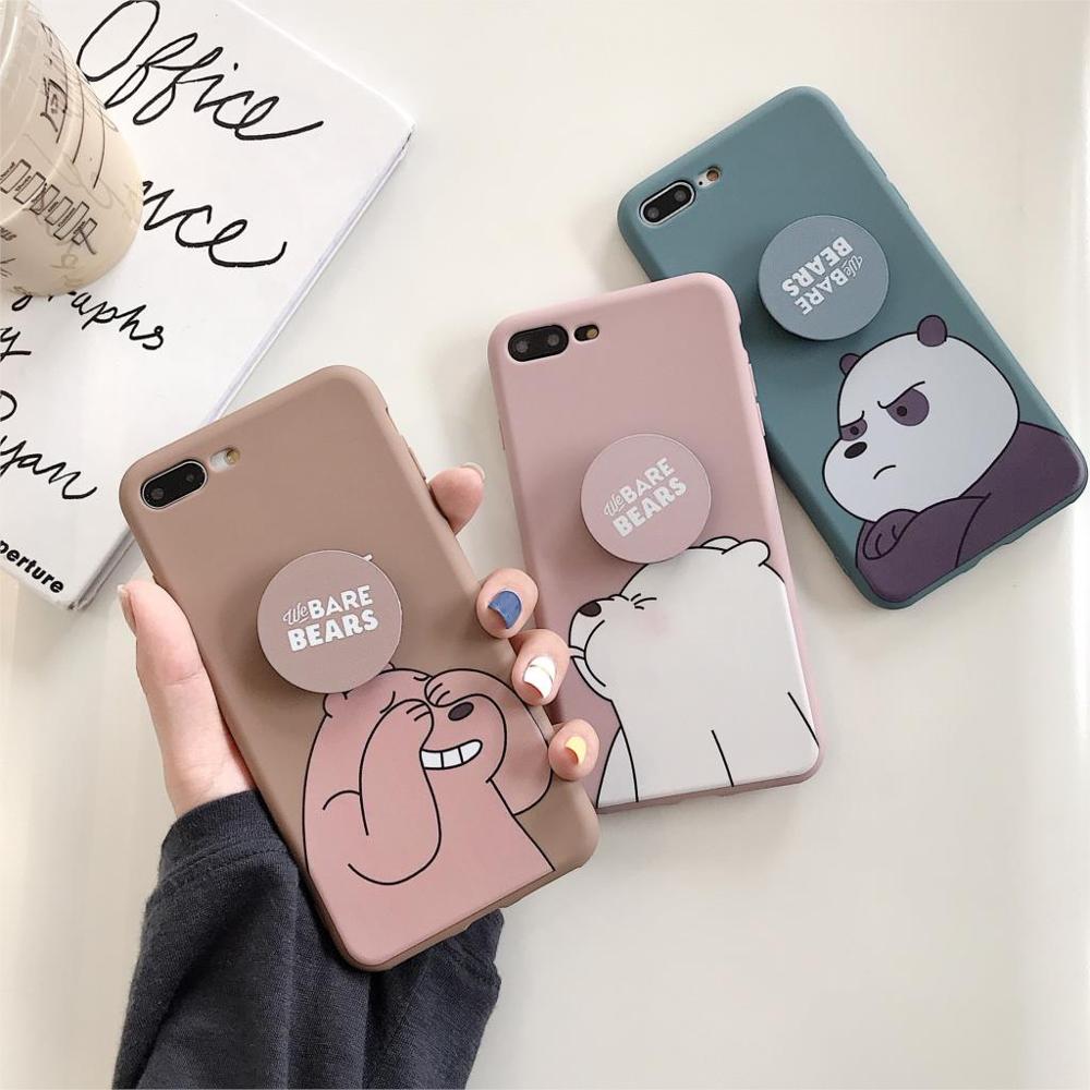 Bare Bears fruit for iPhone 6 S 7 8 Plus Cute Cartoon Stand holder Phone Cases Soft Silicone iPhone X XS Max XR