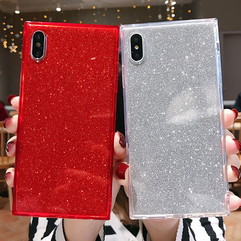 Shining Square Glitter Powder Phone Case For iPhone X XR XS Max 6 6S 7 8 Plus