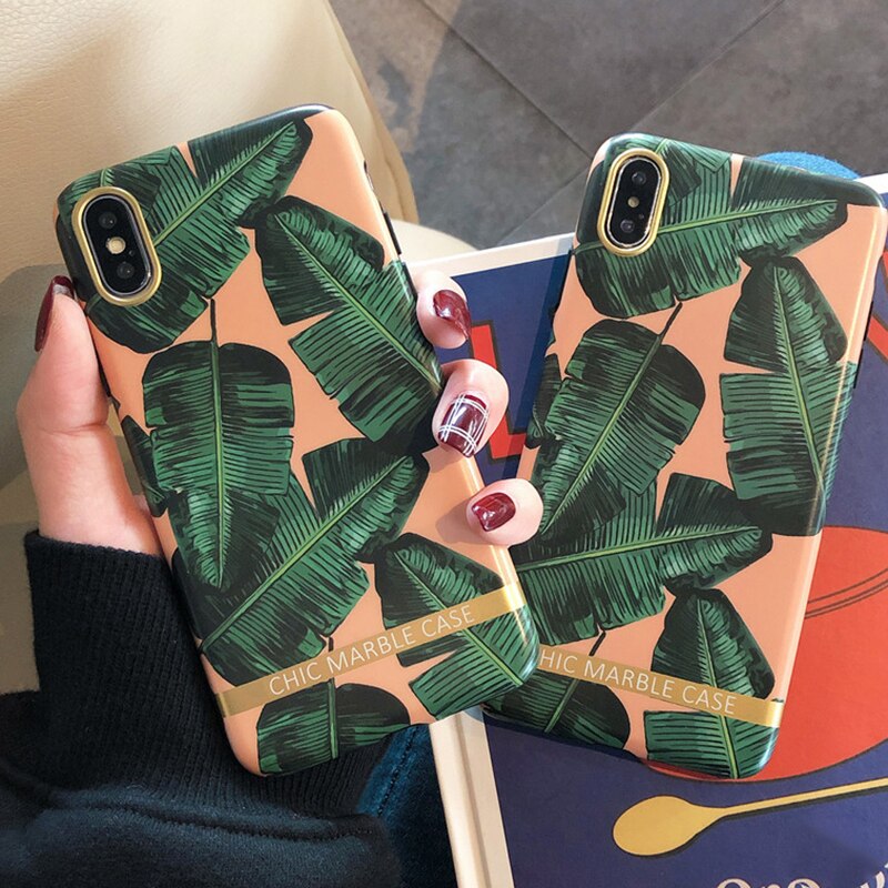 Retro Plants leaves phone Case For iPhone XS Max XR XS