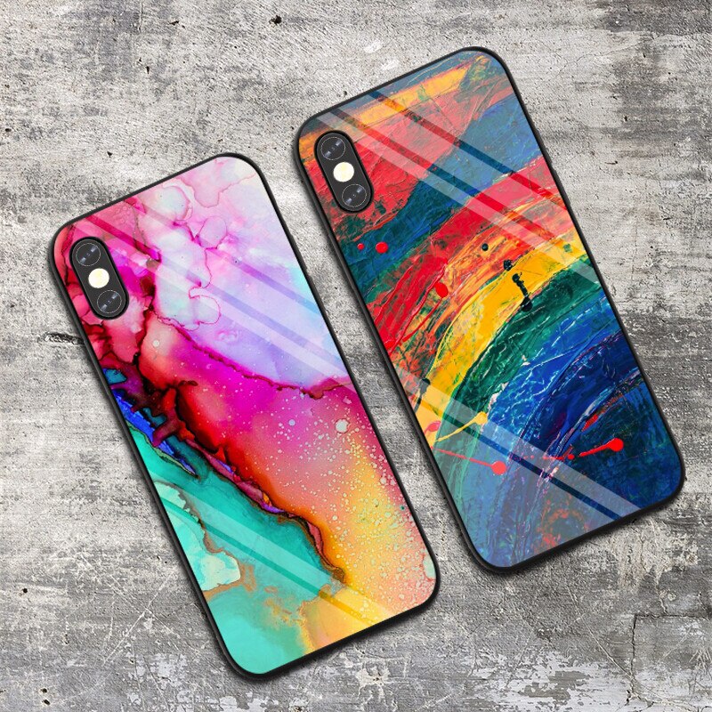Colorful Pattern Glass Phone Case For iPhone 6 6S 7 8 Plus