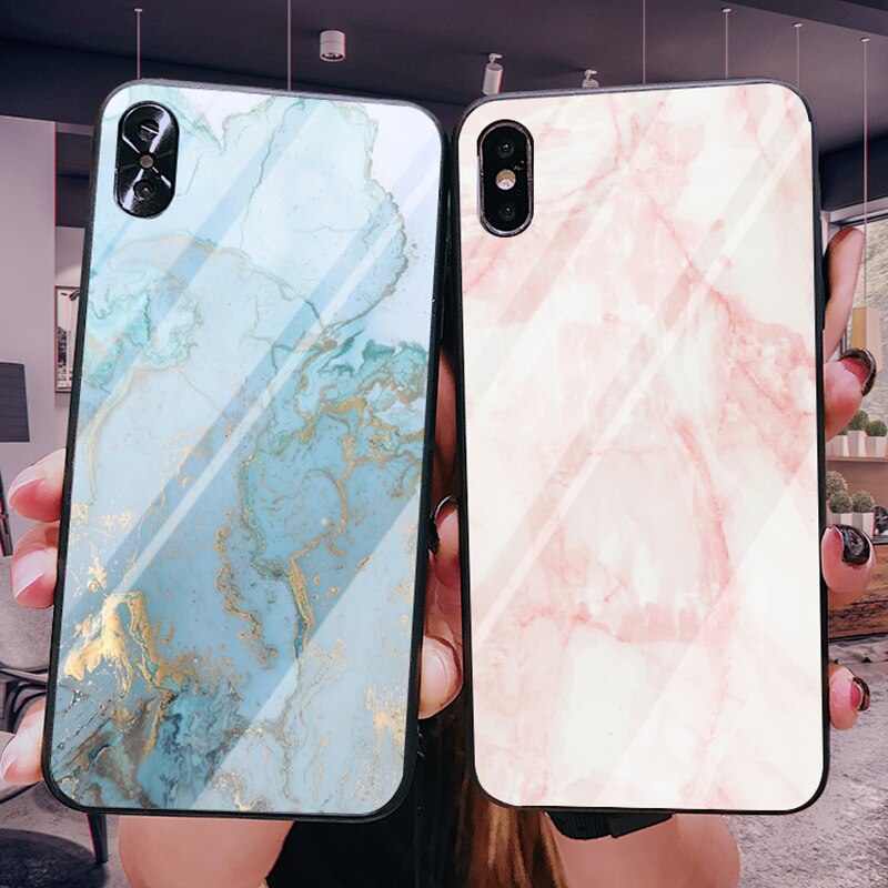 Marble Glass Phone Case For iPhone X XR XS Max 6 6S 7 8 Plus Soft Silicone Edge Shockproof Back Cover Case