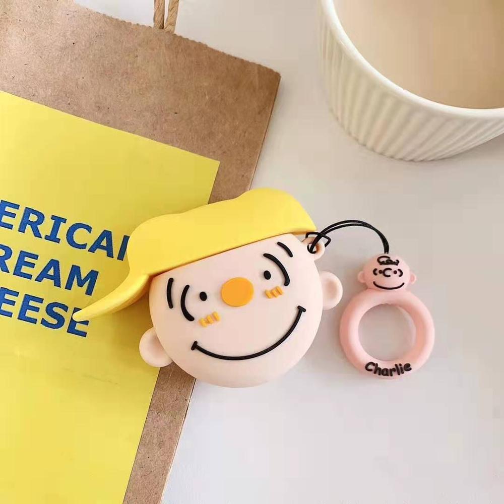 Cute Charlie Cartoon silicone Wireless Earphone Charging Cover Bag for Apple AirPods
