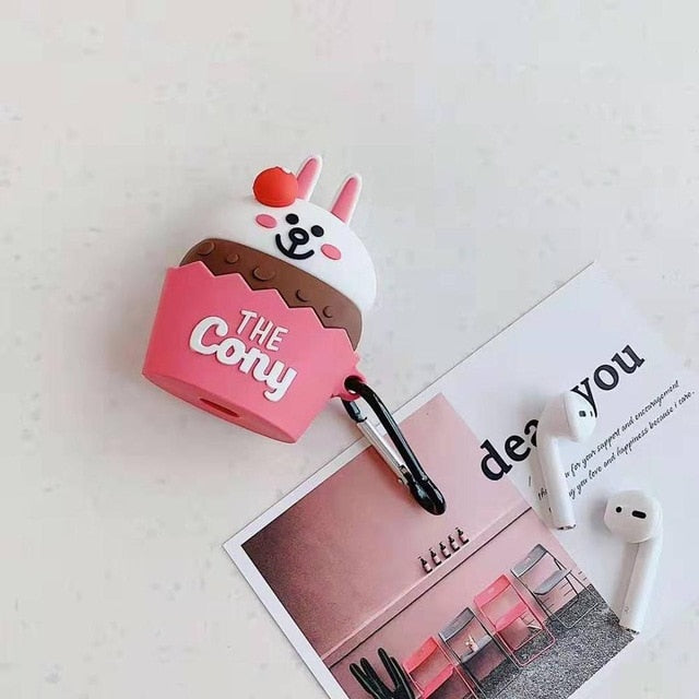Cartoon soft silicone for Apple AirPods Bluetooth Wireless Earphone Cover Charging Box Finger key chin