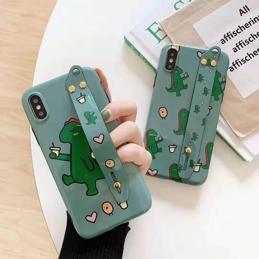 PEANUT Cartoon dog dinosaur Pearl phone case for iphone 7 8 6s plus x xs xr max Wrist stand holder