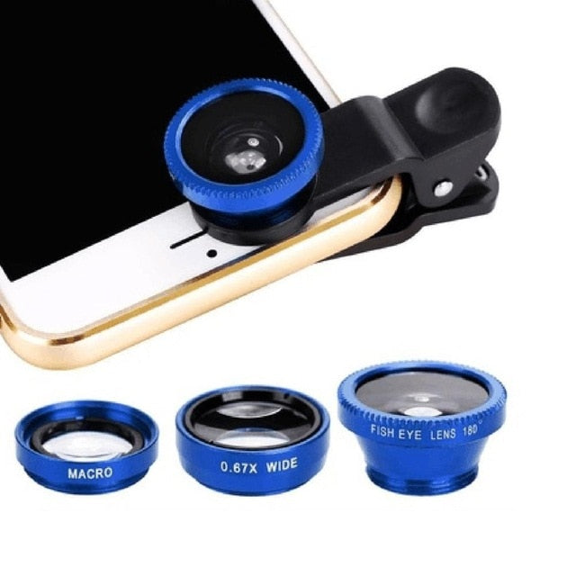 3-in-1 Wide Angle Macro Fisheye Lens Camera Kits Mobile Phone Fish Eye Lenses with Clip 0.67x for iPhone Samsung