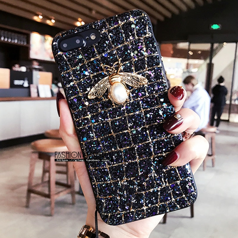 Luxury Brand 3D Pearl Bee glitter hard case for iphone 5 s 6 7 8 plus X XS MAX XR