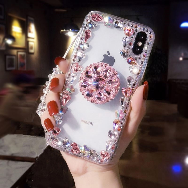 Luxury love pink diamond 3D bracket transparent phone case for iphone X XR XS MAX 7 8 6S plus 5S for
